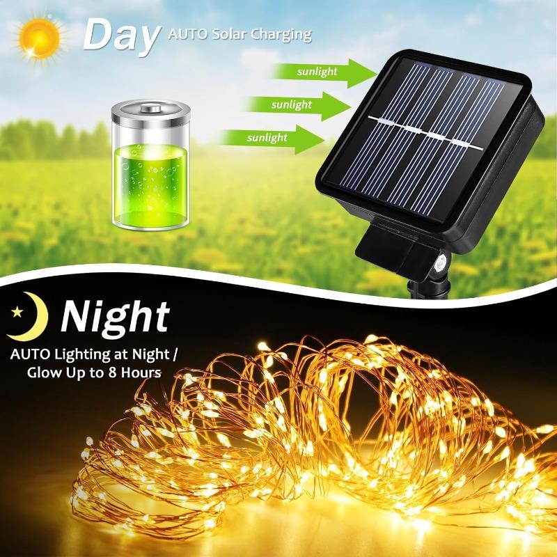 Outdoor Solar LED String Lights Copper Wire 8 Modes Fairy Lights for Christmas Yard Party Wedding Halloween Tree Decoration