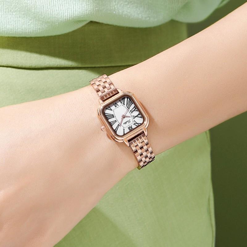 Fashion Ladies Watch Square Dial Roman Temperament Stainless Steel Strap Personalized Watch Women