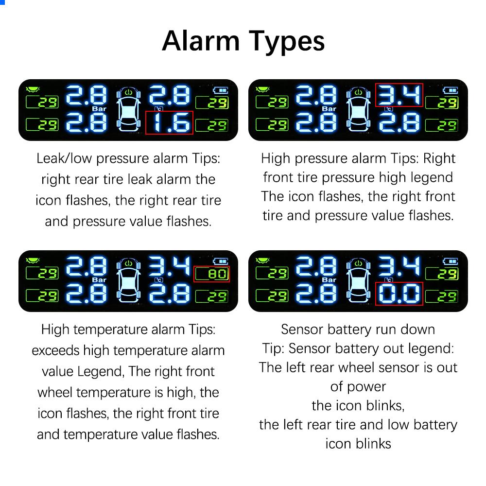 4 Exteral Sensors Solar TPMS Car Tire Pressure Monitoring System Digital LCD Display Auto Tyre Tester Security Alarm Accessories
