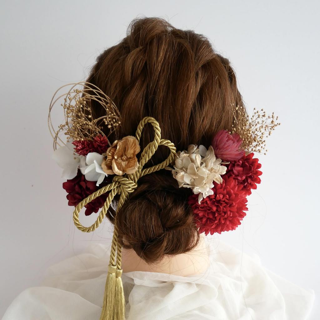 [Bria] Konserviertes Blumen-Haarschmuck (rot) für Coming-of-Age-Zeremonien, Abschlussfeiern, Hochzeiten, Shichi-Go-San und japanische Kleidung