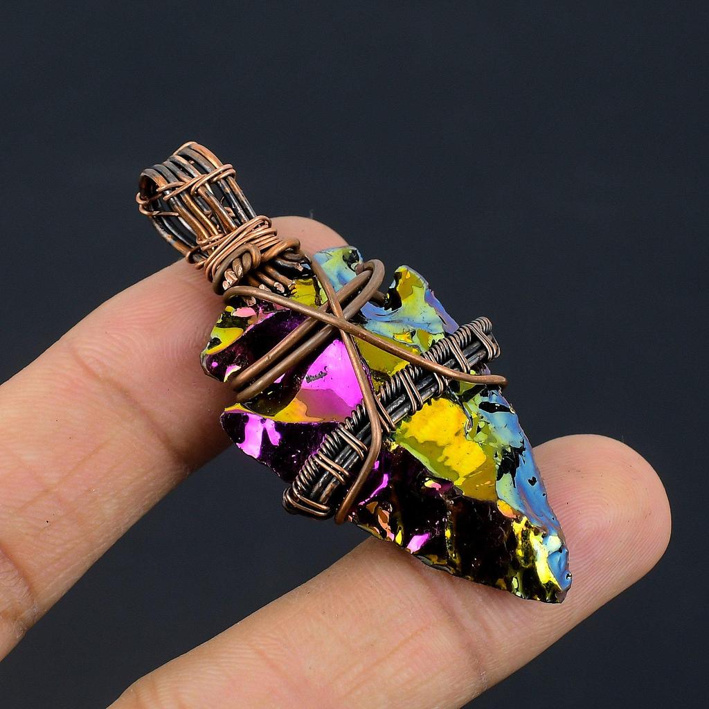Peacock Aura Druzy Jewelry, 999 Copper Wire Wrapped Pendant Handmade Gemstone Jewelry, Gifts For Wife Brand New Pendant