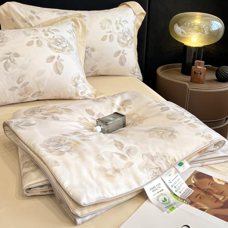 

Премиальный летний комплект из 4 предметов класса А Tencel Lyocell - Прохладное одеяло для кондиционирования воздуха из ледяного шелка с цифровой печатью (100-Счет) 200x230cm Single Quilt