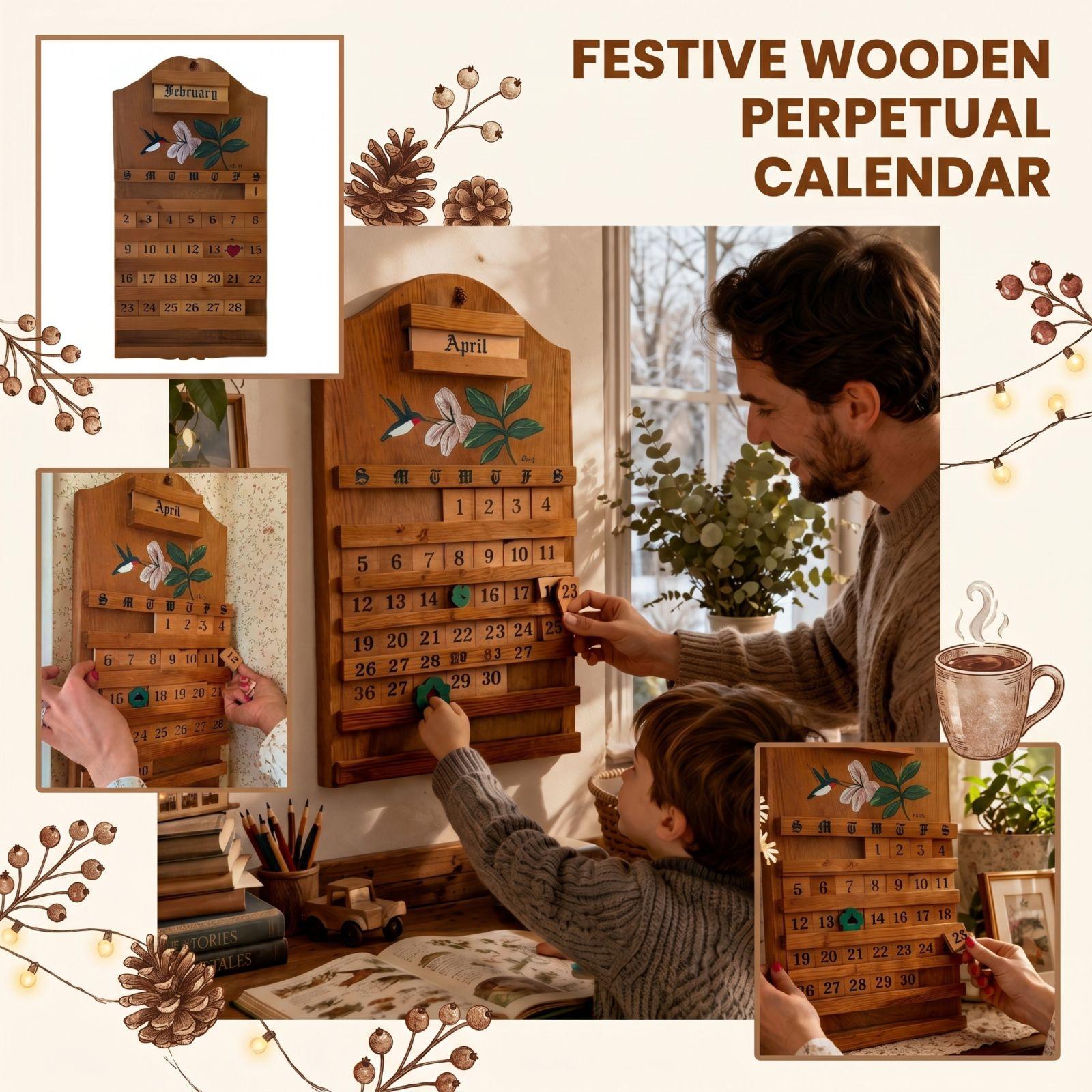 

Reusable Perpetual Wooden Calendar, Hand Painted Wall Hanging Decor For Home One Size