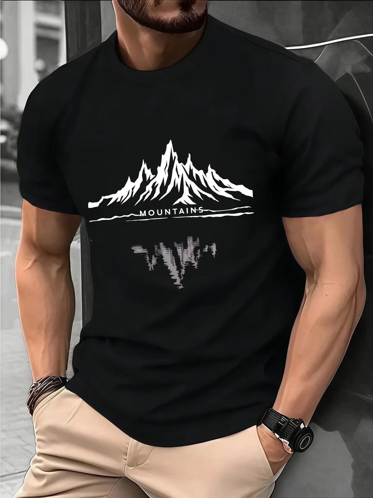 Minimalist Mountain Reflection Graphic T-Shirt Outdoor Nature Scenic Tee M