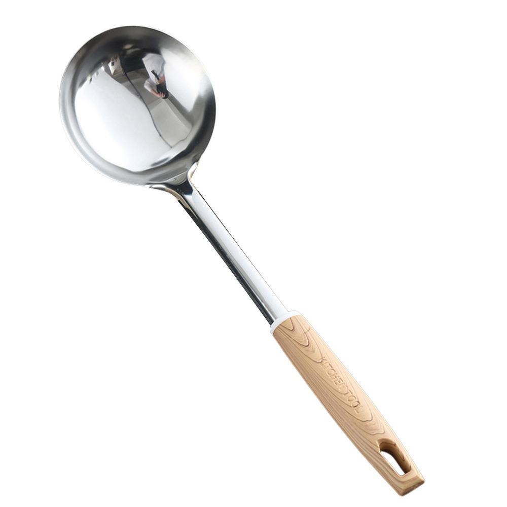 Durable Stainless Steel Kitchen Stir Fry Spoon Wood Handle Anti-scald Cooking Spatula Frying Spatula Kitchen Tools