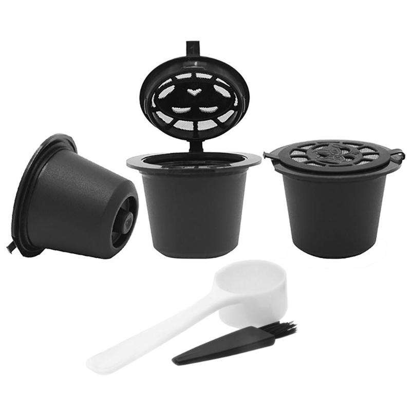 3pcs/pack Refillable Reusable for Nespresso Coffee Capsule With 1PC Plastic Spoon Filter Pod For Original Line Siccsaee Filters