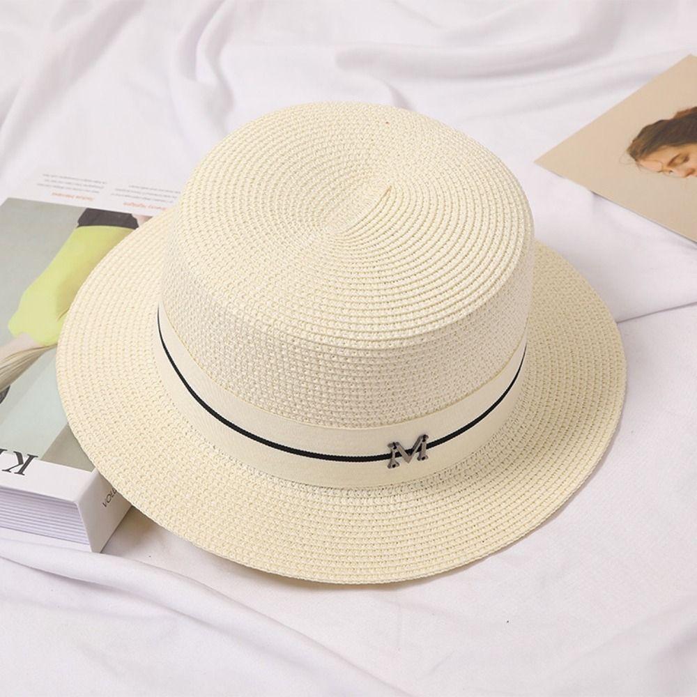 Sun Hats UV Protection Caps Summer Sunscreen Hats Letter M Women Straw Hats British Beach Caps
