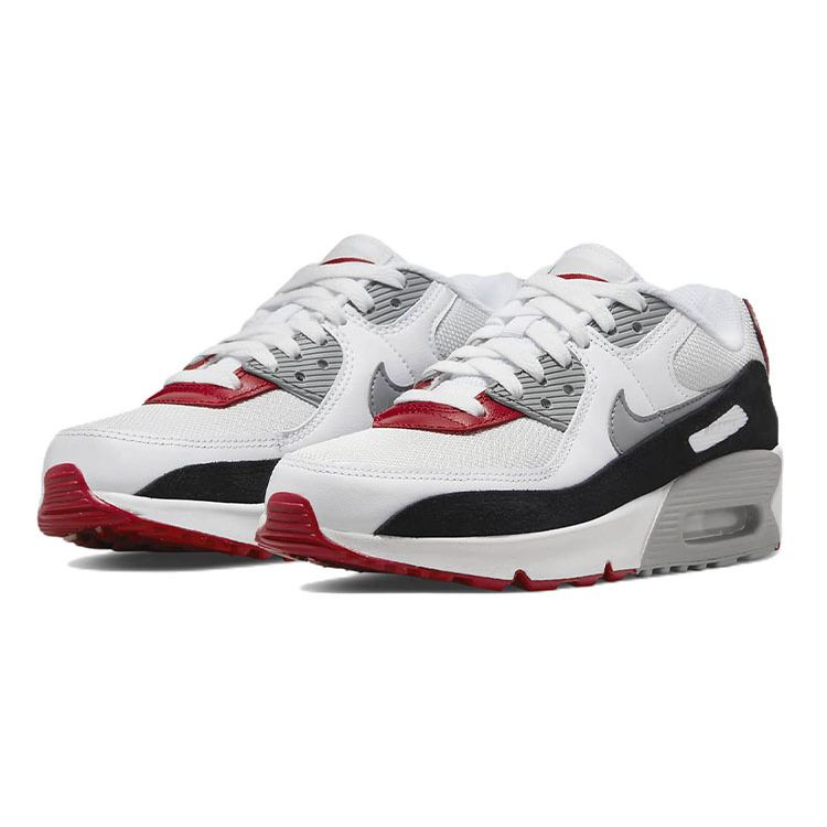 Nike Air Max 90 Leather GS Photon Dust Grey Kids Sneakers Varsity-Red White Particle-Grey CD6864-019