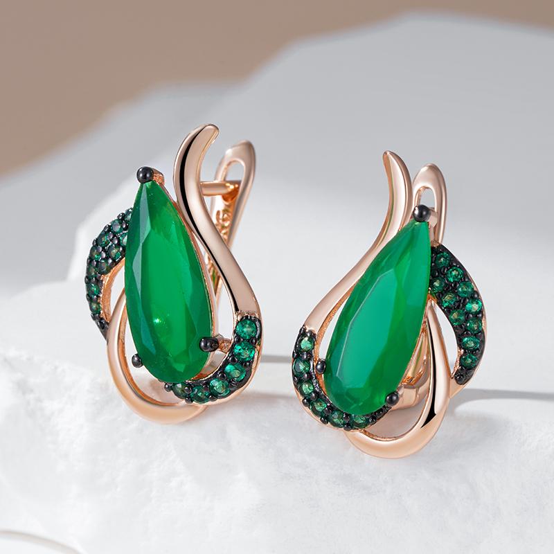 Luxury Green Natural Zircon English Earrings For Women  Rose Gold And Black Plating Crystal Flower Daily Fine Jewelry