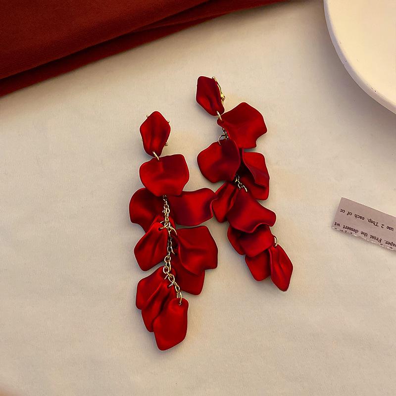 Chinese New Year Red Rose Petal Earrings - Festive, Fashionable & Elegant