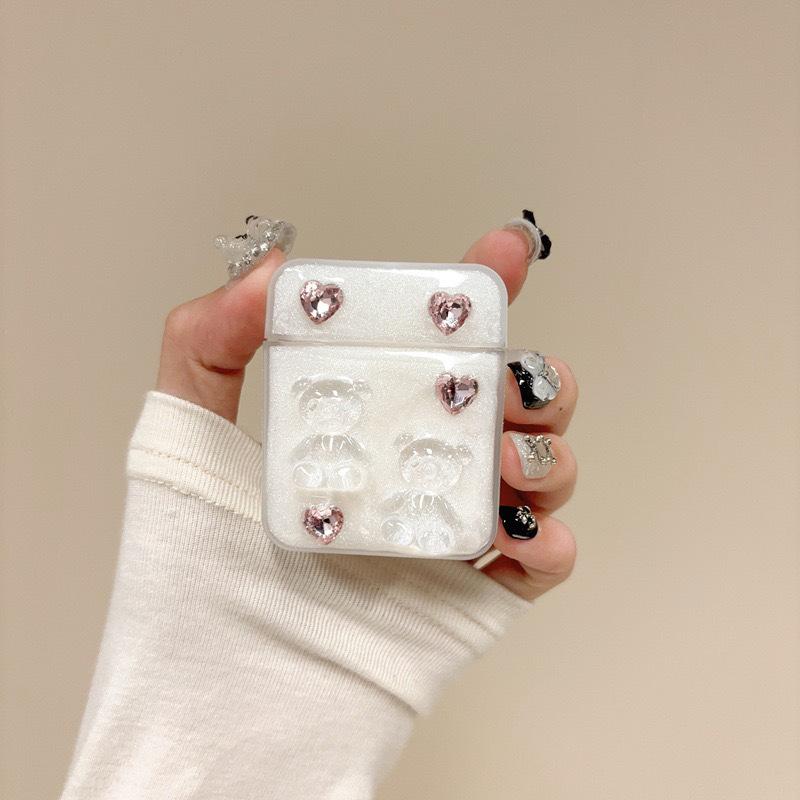 

Epoxy Rhinestone Transparent Bear Airpods Pro Protective Case Apple Airpods 3 /4 Bluetooth Headset Case Airpods 1/2 generation