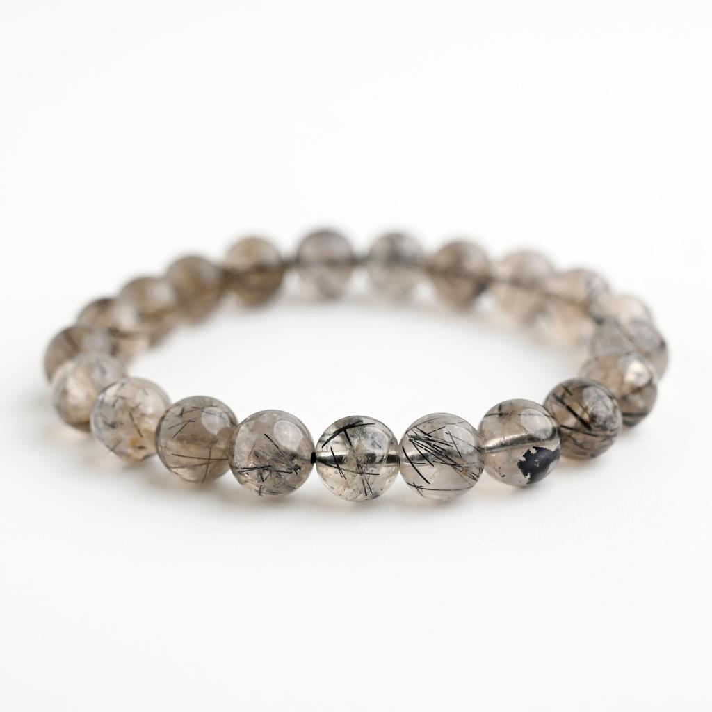 Black Smoky Rutilated Quartz Bracelet Tourmaline in 9mm 16cm Wrist Limited Natural Power Prayer Good Luck Feng Shui [Eigado] (Black Quartz) Stone,