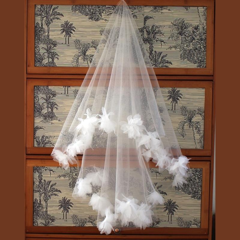 Flower Beaded Veil Wedding Veil Bridal Shower Headwear Photoshooting Accessory