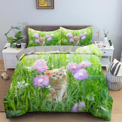 Liebliches Babykatzen-Bettwäscheset 3D Kätzchen Blumenbett Einzel Doppel Queen Twin Full Size Bettbezugset Kinder Mädchen Zimmerdeko