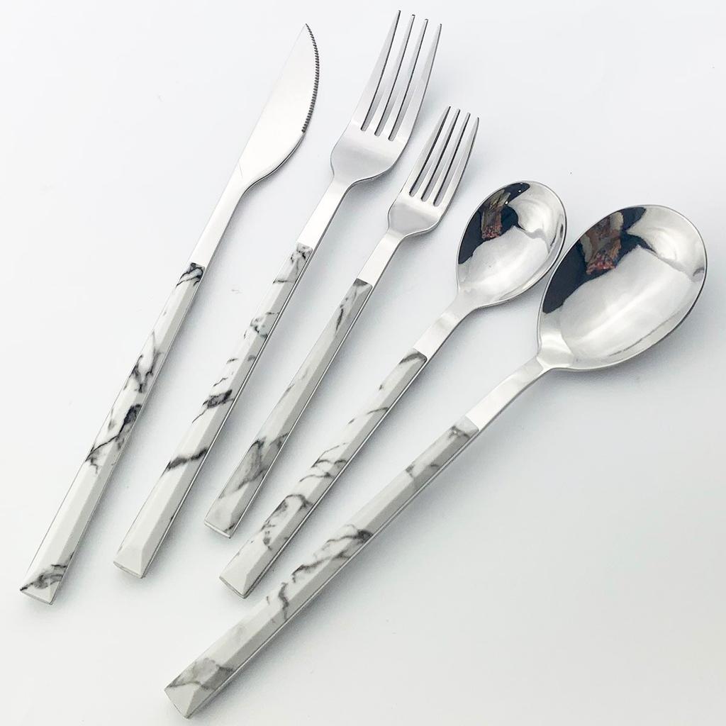 5 st Trähandtag serviser Western bestickset i rostfritt stål Knivgaffel Kaffe Tesked Silverservis Köksservis set