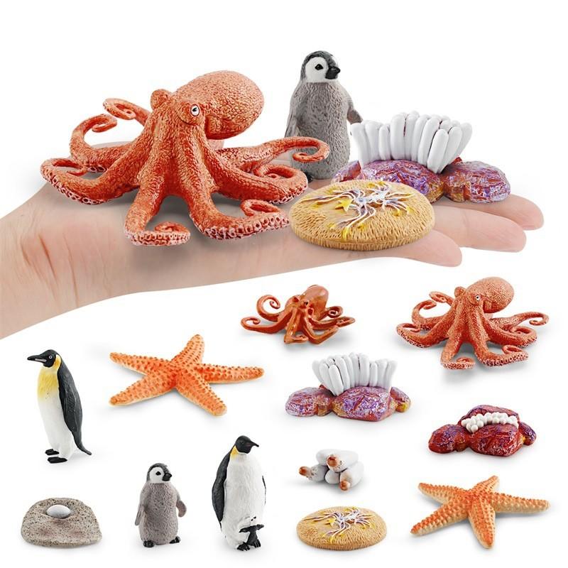 Realistic Ocean Animal Growth Cycle Model Set Featuring Octopus Penguin And Starfish