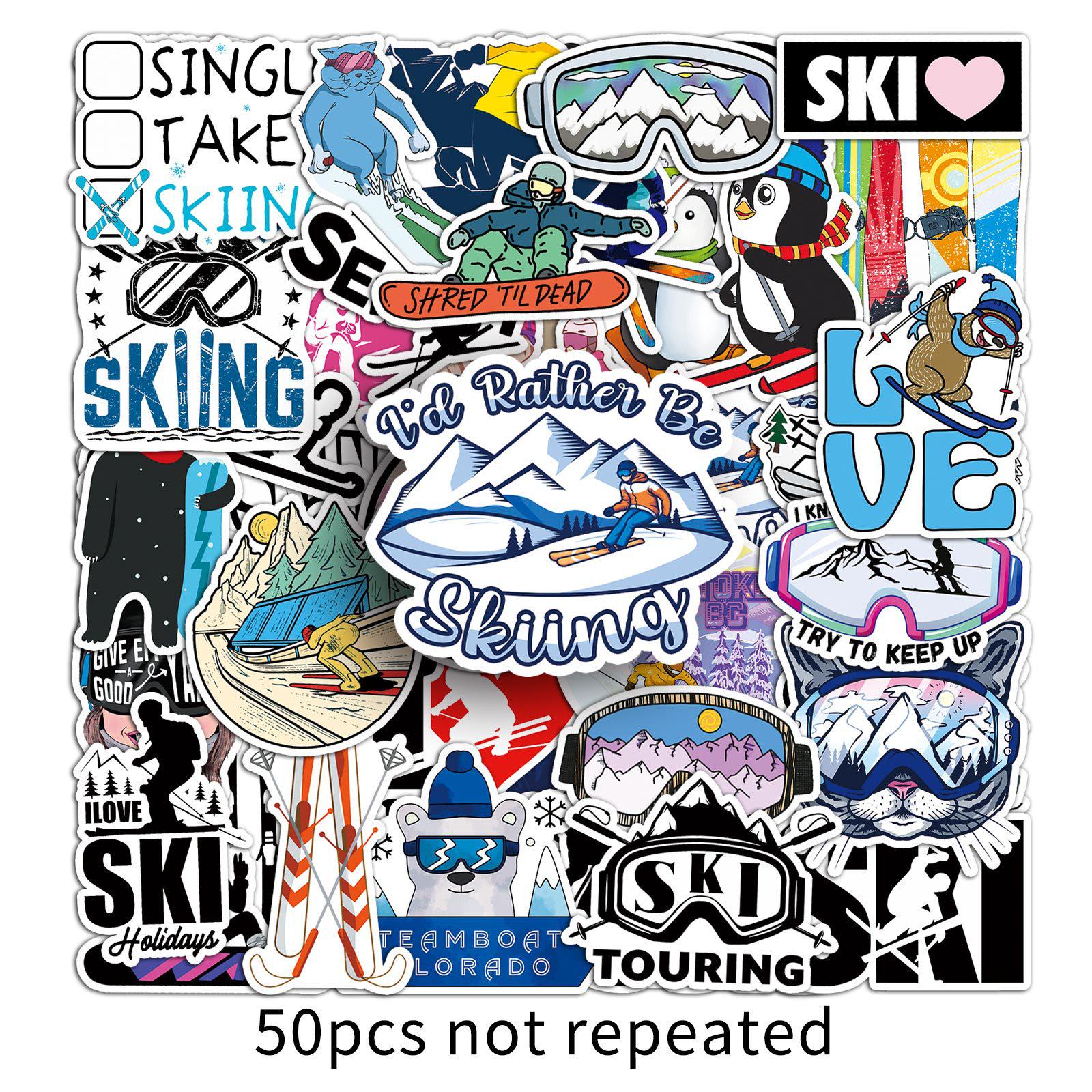 Skiing Graffiti Cartoon Stickers: 50 Waterproof Sheets for DIY Skateboard & Luggage