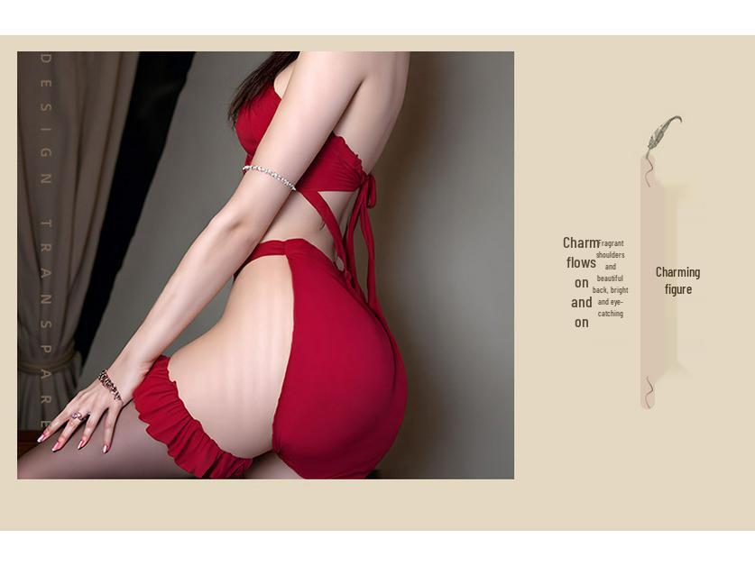 Bridal Red Peony Embroidered Halter Lingerie Set