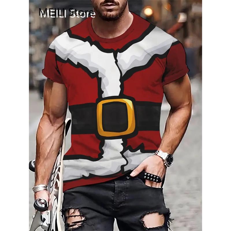 Camiseta Masculina Papai Noel Estampa Gráfica Pulôver Verão Casual Manga Curta Camiseta Engraçada Camisetas Masculinas Natal Roupa Oversized