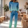 Set Pigiama da Donna a Manica Lunga con Scollo Rotondo, Coulisse e Gamba Larga per Casa e Sonno Casual