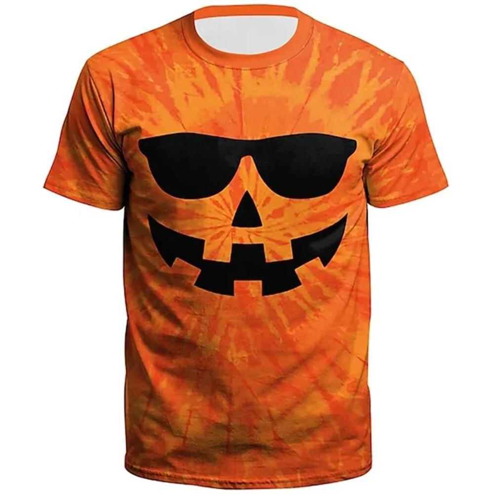 Funny Halloween Pumpkin T-shirt Men's 3D Printed Fashion Round Neck T-shirt Top Children's Short Sleeve Summer T-shirt
