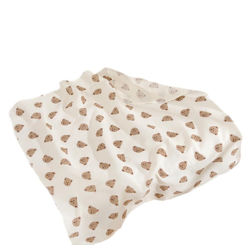 Cartoon Print Double Layer Crinkle Muslin Baby Swaddle Blanket
