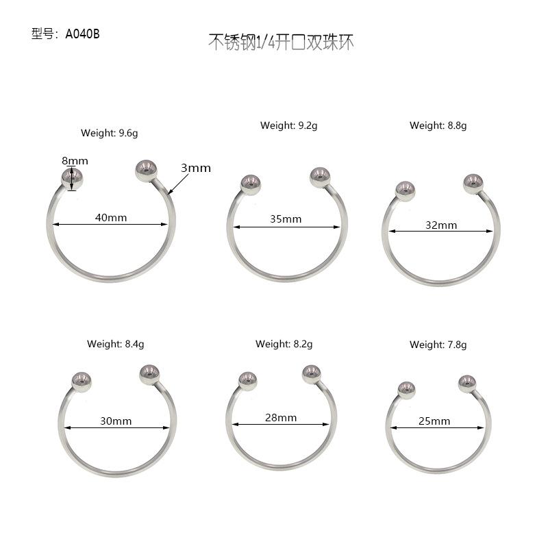 Stainless Steel Penis Ring Auxiliary Beads Unusual Stimulus Pleasure Climax Adult Sex Product Double Beads Split Ring/4