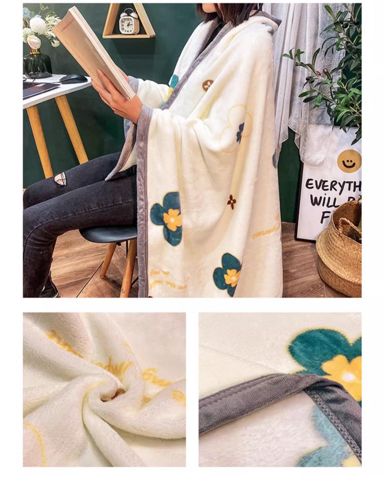 Cute Coral Fleece Office Nap Shawl and Flannel Blanket