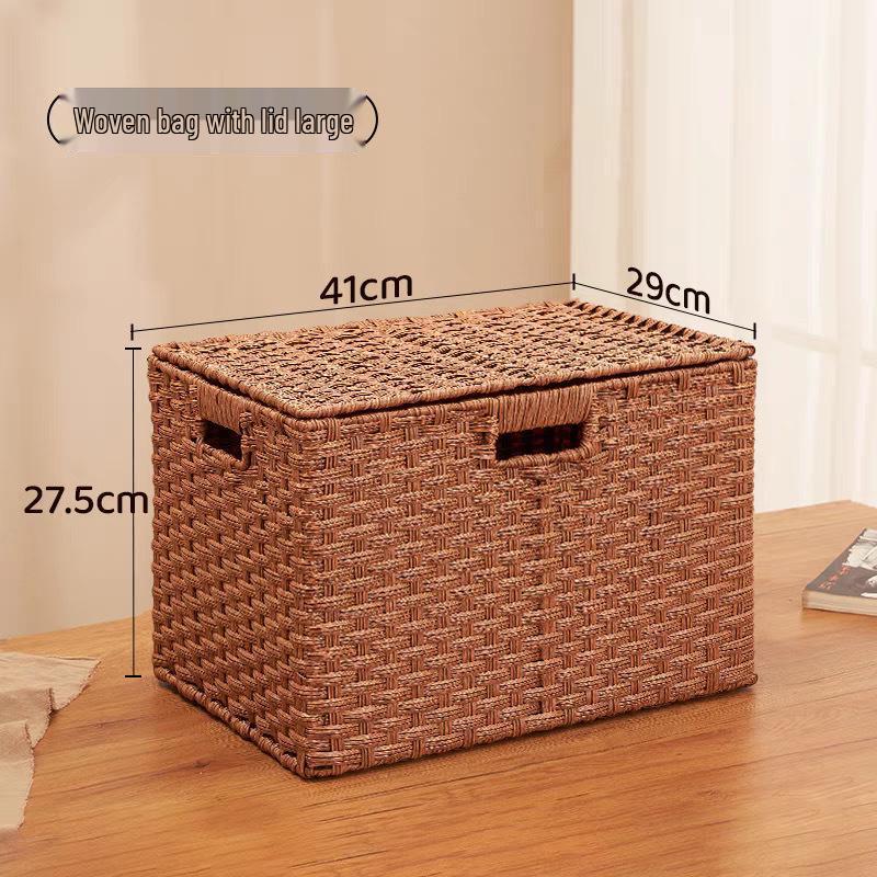 Vävd förvaringslåda med lock: Hushållsorganisatör för snacks, leksaker och diverse