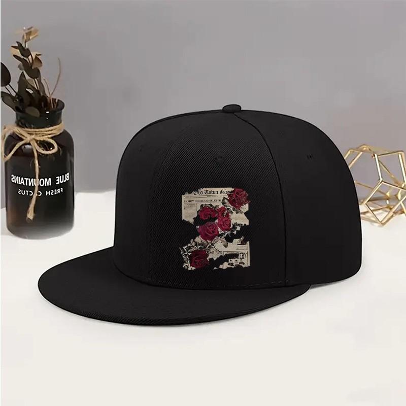 Gotische Rose Zeitungssilhouette Unisex Baseballkappe Retro Lässig Verstellbare Snapback-Kappe