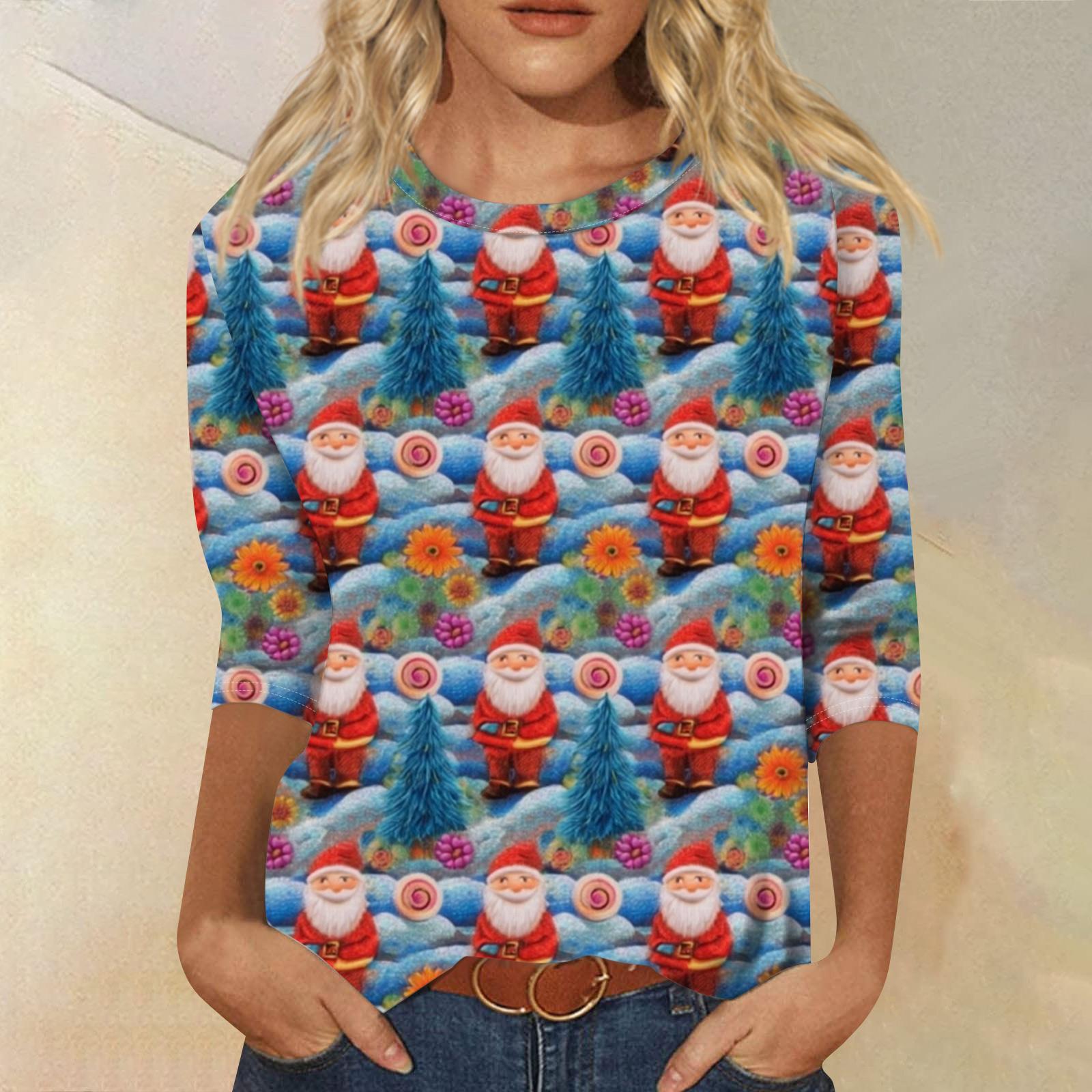 

Женская модная повседневная свободная футболка с круглым вырезом и рукавами 3/4 с принтом, женский топ L