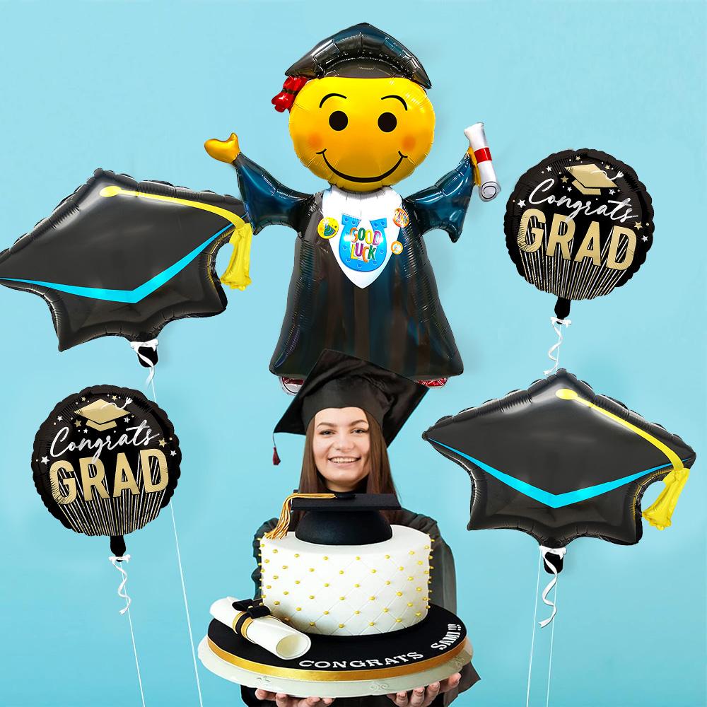 5-Pack Graduation Season Balloon Set, Aluminum Foil Balloons, Phd Graduation Cap Balloons, Graduation Ceremony Party Decoration Balloons