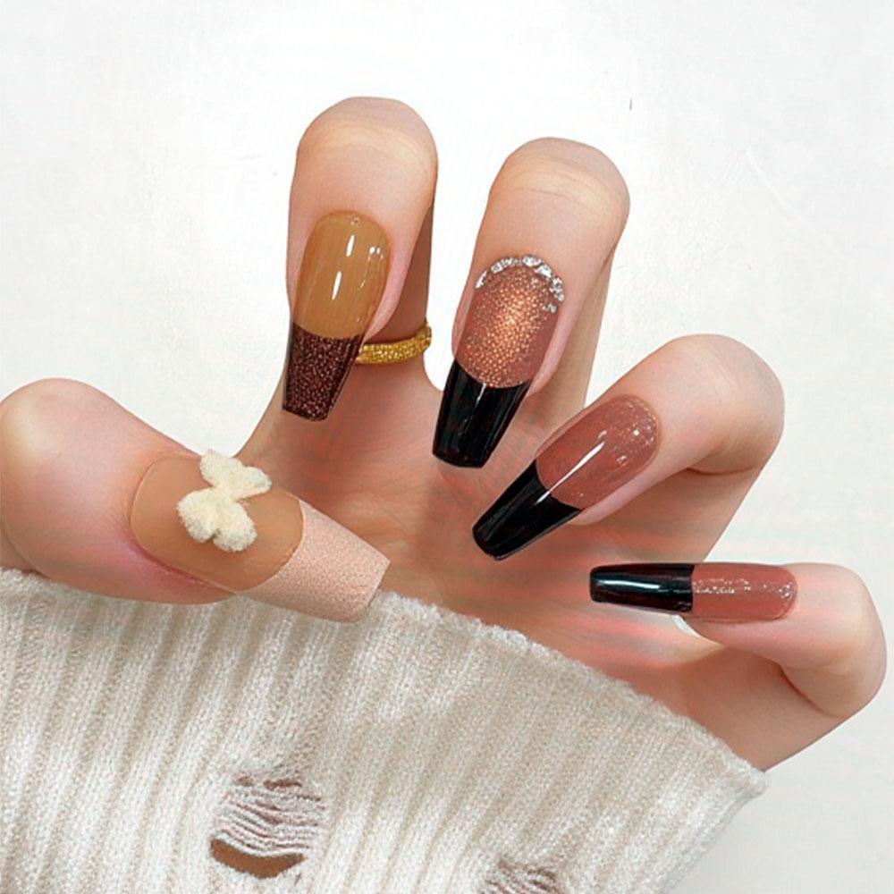 Cat Eye French Nails: Medium-Long Bow Art, Rhinestone Style, Wearable Stickers