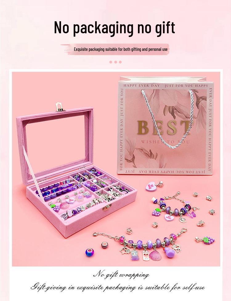 66-Piece Purple Nine-Grid DIY Jewelry Box Set - Children's Handmade Bead Bracelet Kit & Gift Box