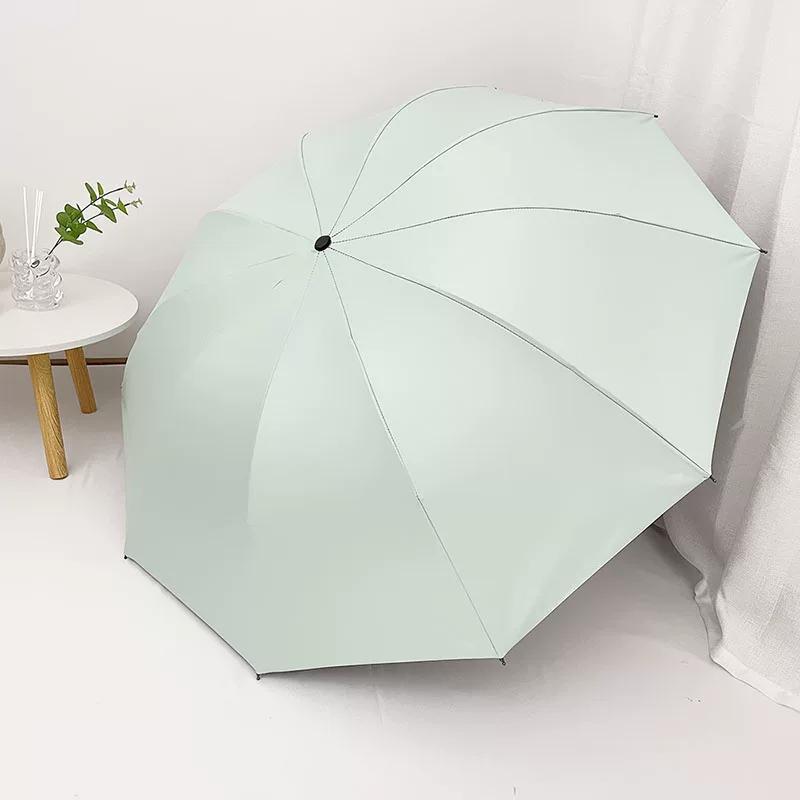 Ten-Bone Large Double Umbrella Small Fresh Sun Umbrella Vinyl Sun Protective Sun Shade Rain Dual-Use Triple Folding Umbrella Female Manual