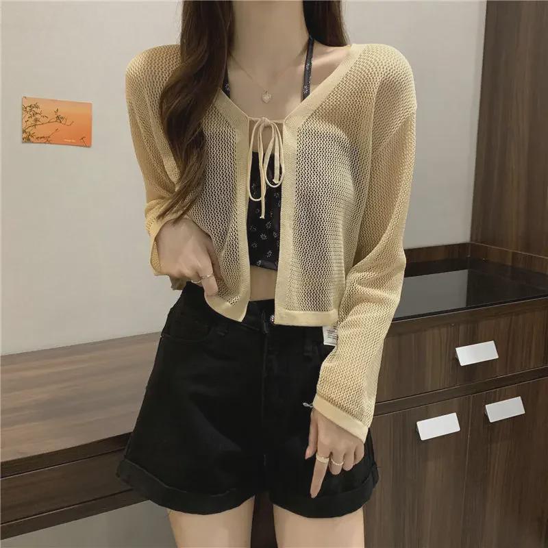 

Sweet & Spicy Women s Long-Sleeve Lace-Up White Cardigan - Lightweight Summer Shawl & Sun Protection Sweater. One size [37.5kg-60kg] чорний