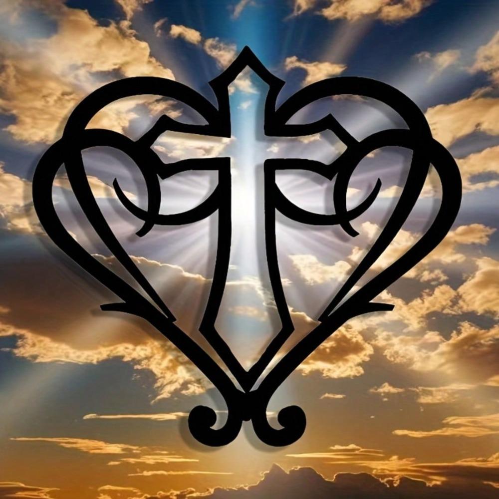 Vintage Heart Cross Metal Wall Art Sign, Home Decor Gift for Farmhouse Cafe Bar
