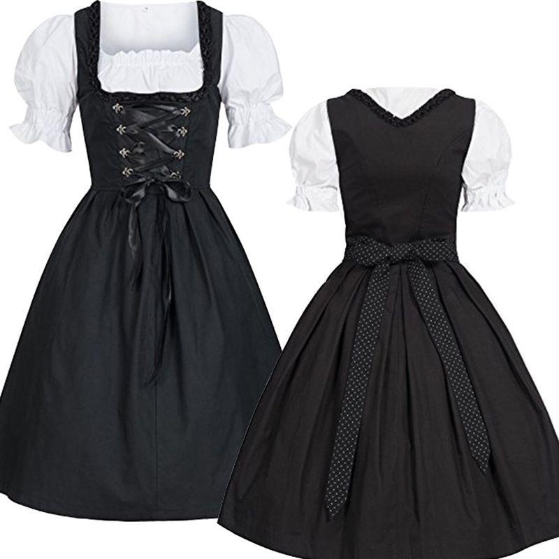 Elegant Black Oktoberfest Costume Featuring Unique Puff Sleeve Design For Womens Fashion