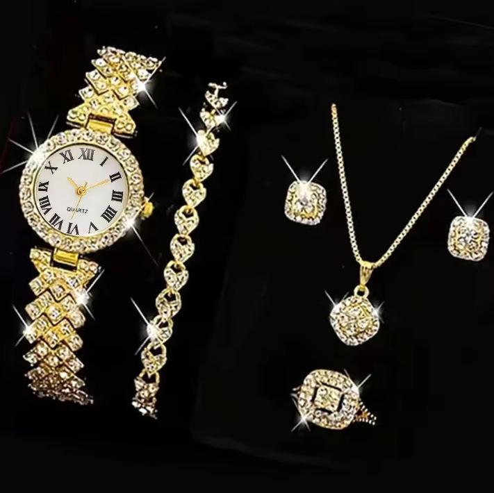 Popular Ladies Watch Cornucopia Fashion Casual Roman Quartz Set Full Diamond Bracelet Fashion Watch