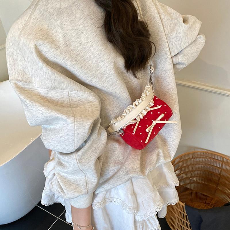 Polka Dot Print Pillow-shaped Bag Korean Style Wave-patterned Shoulder Bags Girls Handle Bag With Bow New Cute Wallet Phone Bags