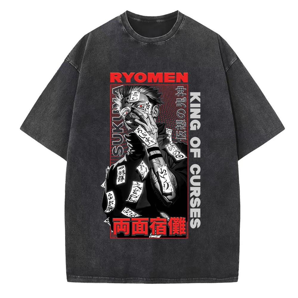 Anime Jujutsu Kaisen Bedrucktes T-Shirt für Herren und Damen Gewaschenes T-Shirt Hohe Qualität Vintage Baumwoll-T-Shirt Harajuku YK Tops