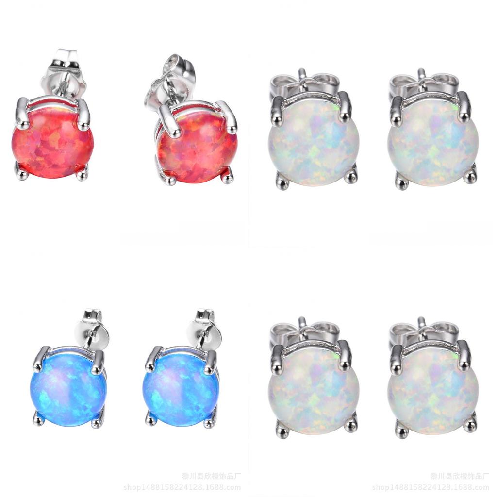 Opal Schmuck Geometrische Sterling Silber Stecker Ohrringe Für Modebewusste Frauen