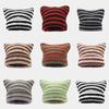 Autumn Winter Woolen Hat Japanese Devil Handmade Stripe Hat Female Cat Ear Warm Knit Pullover Hat Winter