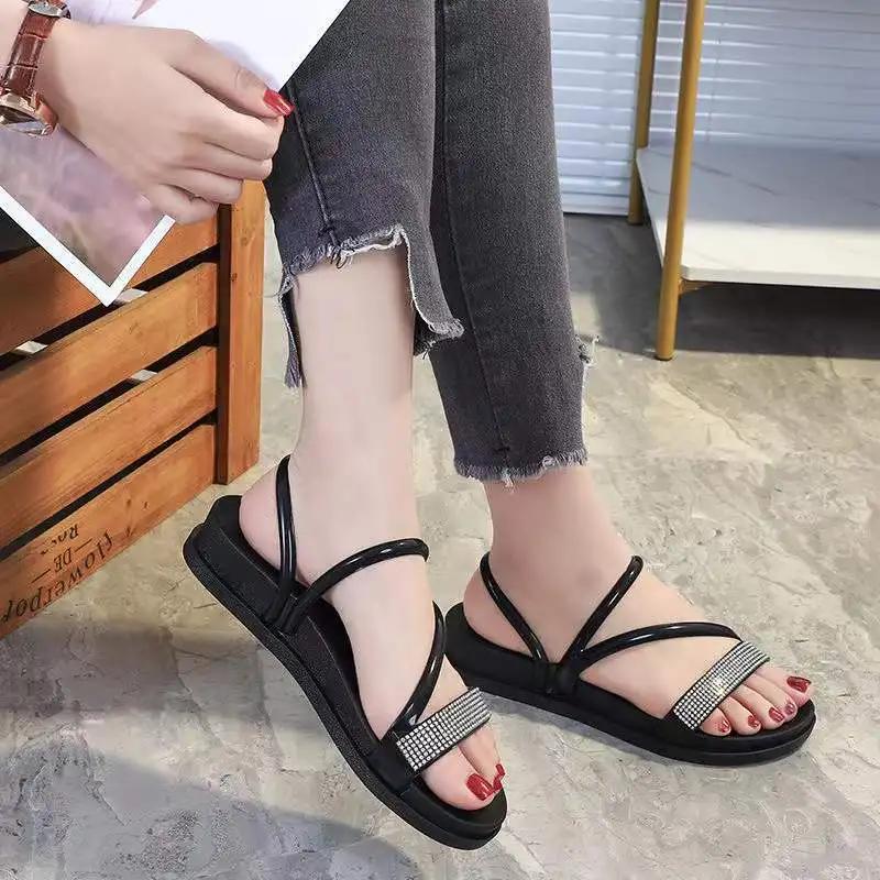 Fashion Apricot Women's Slippers and Ladies Sandals Thick Rhenstone Shoes on Beach Slides Word Indoor Outside Platform Open Toe Vip 39 W