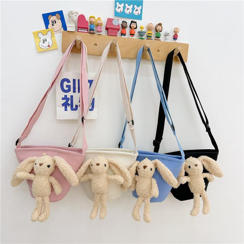 Adorable Korean Style Children's Bear Crossbody Bag Cute Canvas Purse For Girls