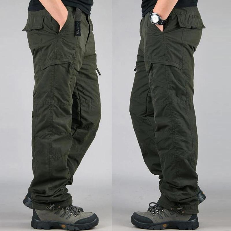Winter Thick Fleece Casual Pants Men Cotton Baggy Cargo Pants Double Layer Velvet Warm Thermal Trousers
