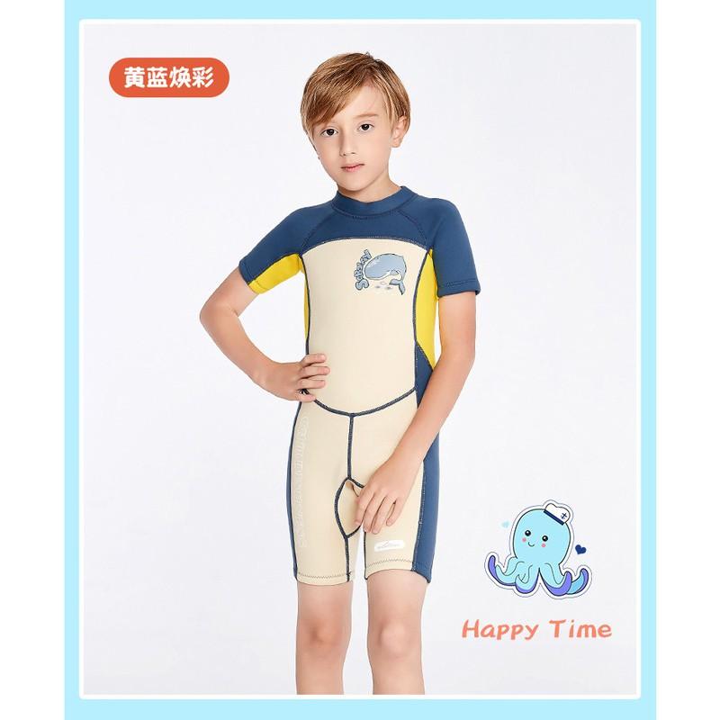 Kids Full-Body Neoprene Wetsuit Surfing Diving Swimming UV Protection 2mm Thermal Short-Sleeve Boys