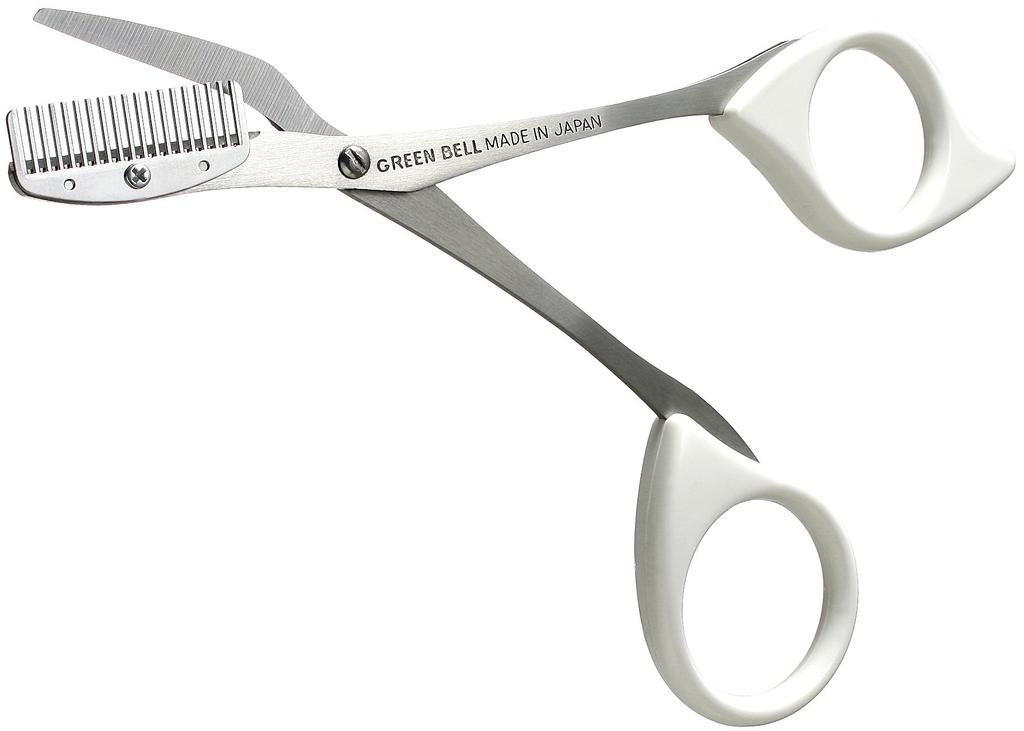 Green Bell Stainless Steel Eyebrow Scissors with White Comb,