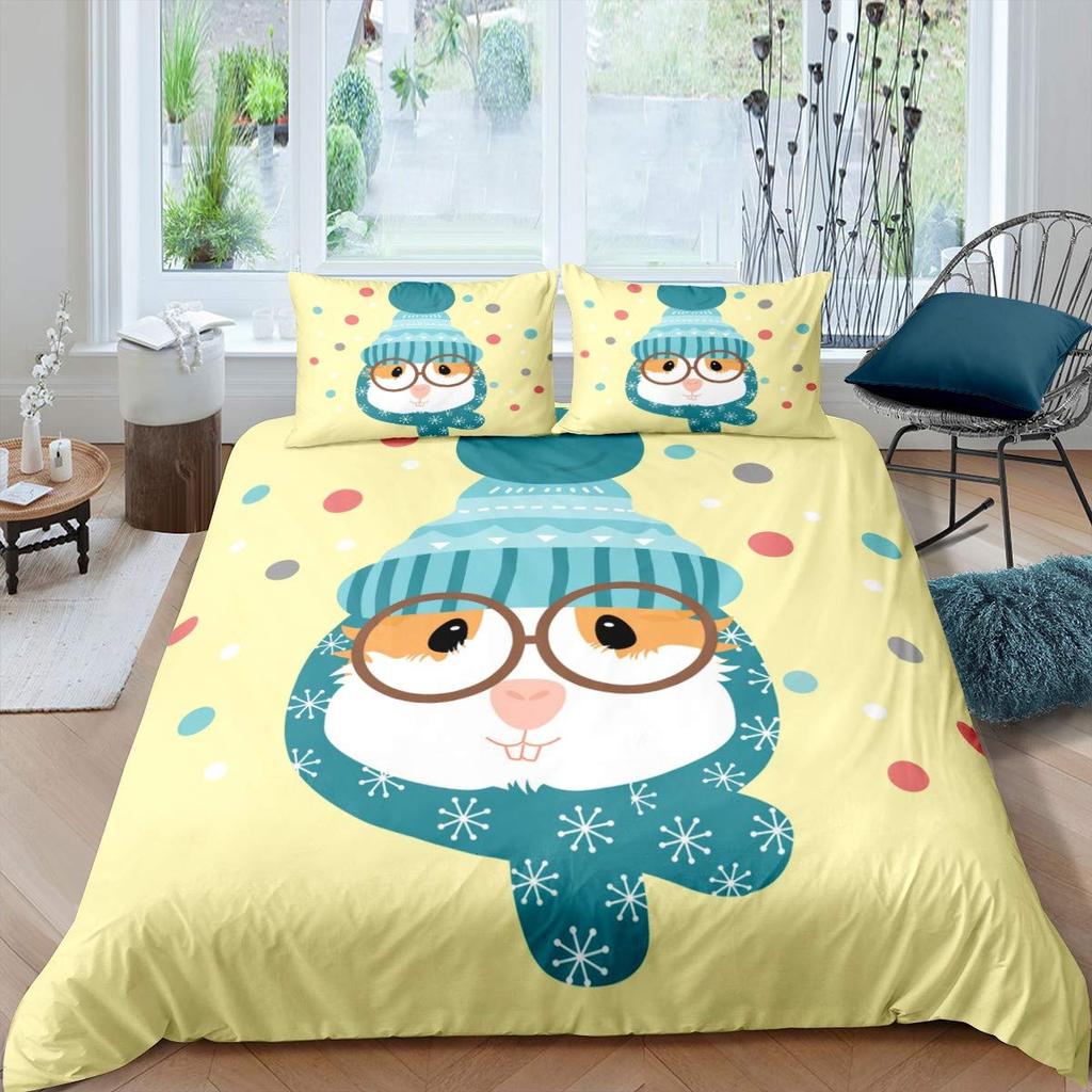 Guinea Pig Bedding Set Cute Cavy Pattern Duvet Cover for Boys Girls 3D Lovely Pet Comforter Cover Animal Theme 3Pcs Full Size