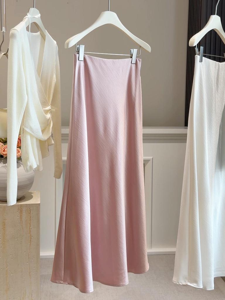 High-End Satin Mermaid Skirt for Women - Spring 2026 A-Line High Waist Slimming Drape Long Skirt